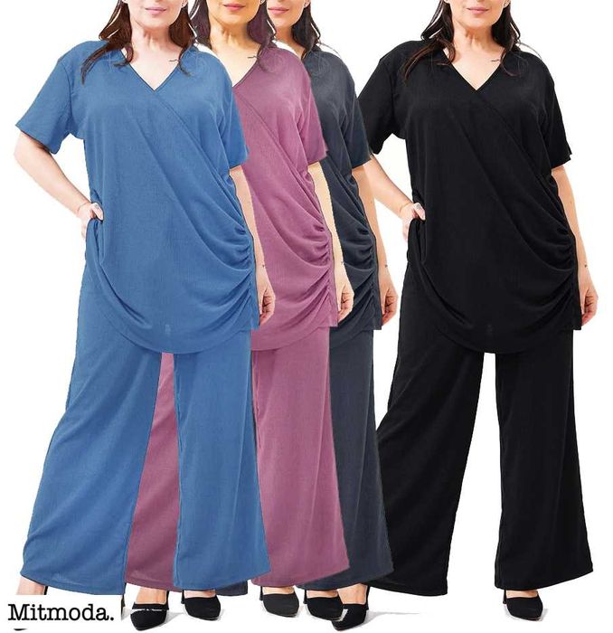 nowy elegancki komplet tunika spodnie proste duzy rozmiar plus size