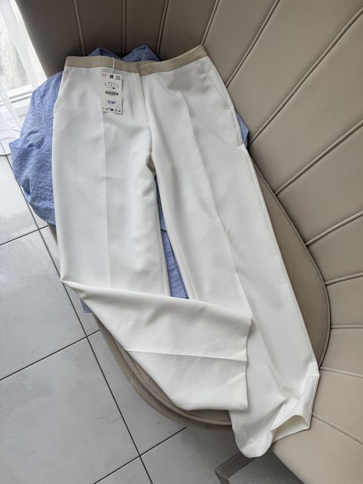 Прямі штани з комбінованим поясом