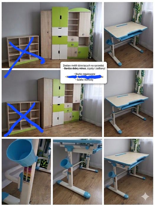Zestaw mebli do pokoju dziecka biurko, regał, szafa