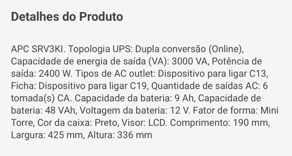 UPS APC Smart-UPS SRV 3000VA 230V - SRV3KI