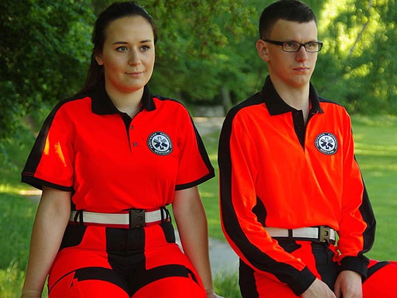 Koszulka Polo FLUO męska RATOWNICTWO MEDYCZNE niebieskie logo (3XL)