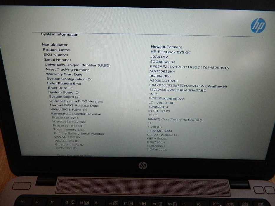 HP EliteBook 820 G1 Core i5-4210U 8GB DDR3