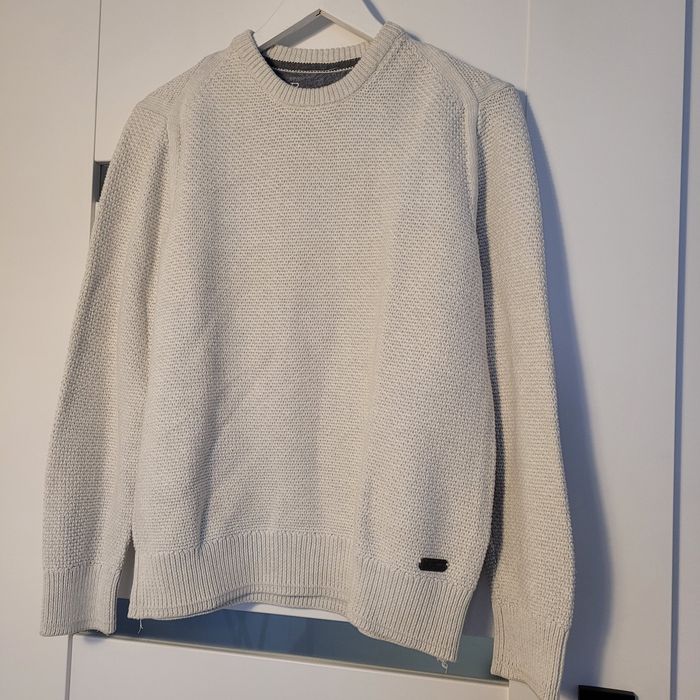 Sweter męski z łatami reserved M L szary jasny bawełna