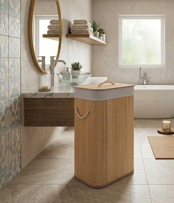 Stylowy Kosz na Pranie Bambusowy 60L Brązowy Loft Eko