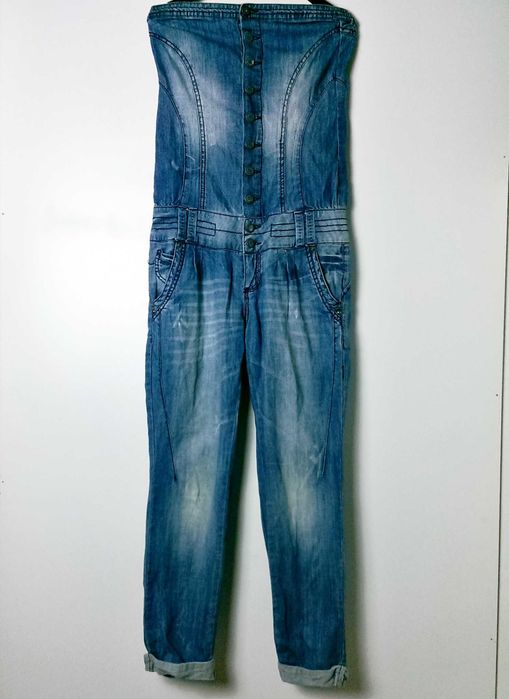 Kombinezon ogrodniczki jeansowe damskie dżinsowy niebieski 34