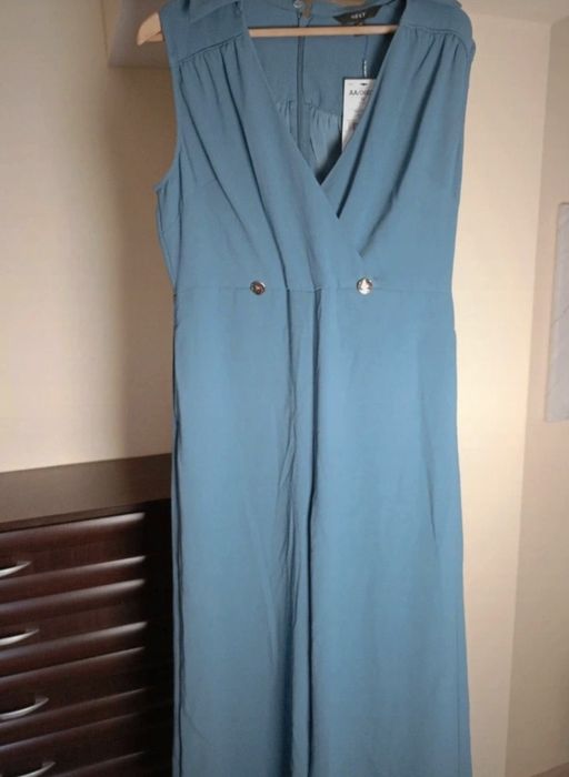 Kombinezon damski elegancki szerokie nogawki niebieski modny XL