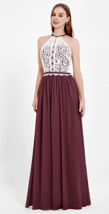 Вечернее платье в пол цвета марсала