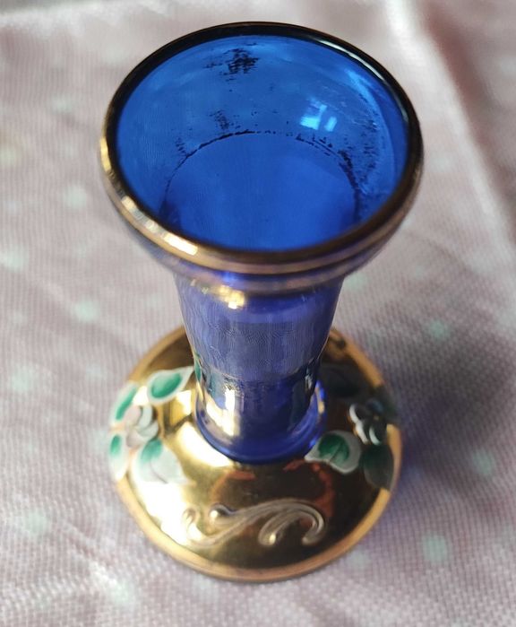 Jarra de vidro azul pintada a Ouro - Vidro Morano