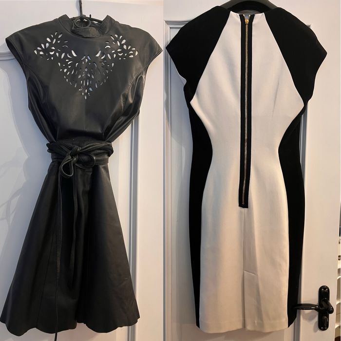 Кожаное платье Sisley, черно- белое Angelo Morani