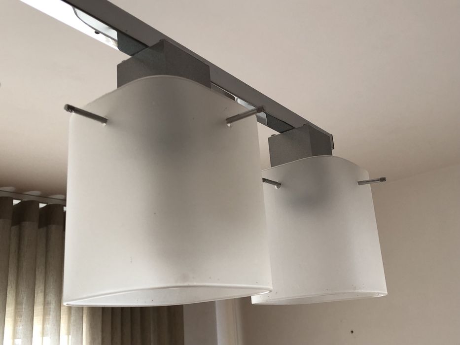 Candeeiro de tecto em inox e vidro (5 lampadas)