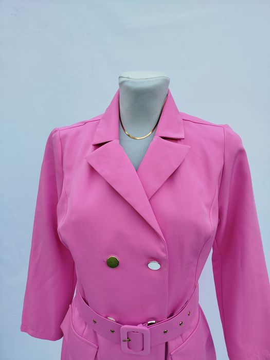 Nowa różowa krótka sukienka marynarkowa Ombre 34 36