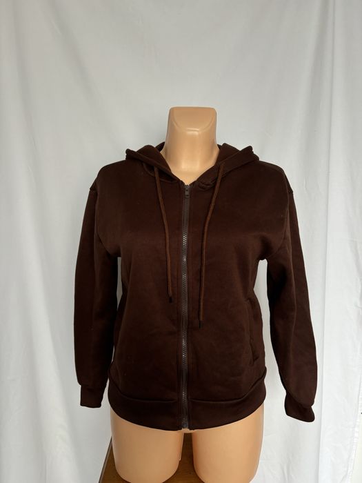 Bluza brązowa na zamek na zapinanie z kapturem basic XS