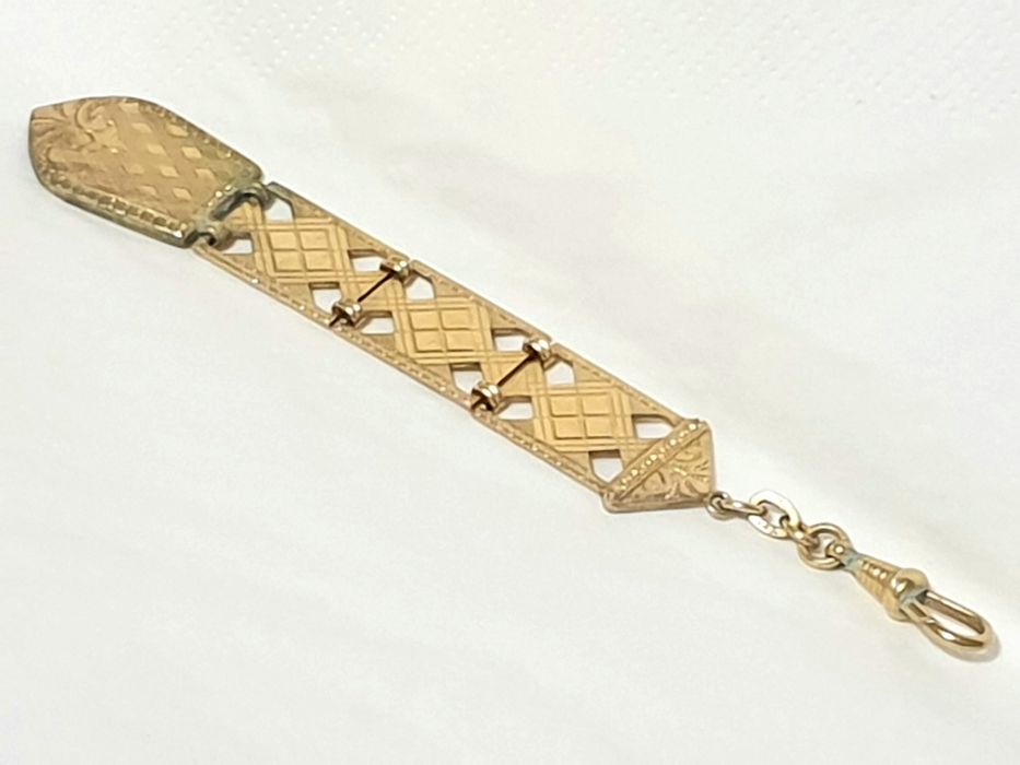 Fantástica antiga chatelaine de relógio de bolso com plaque de ouro