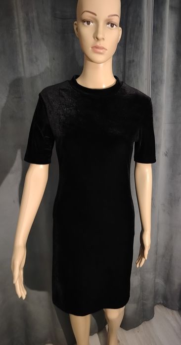 XS S M czarna welurowa aksamitna sukienka mini MIDI sexy sylwester