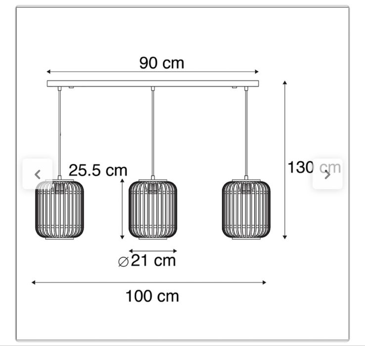 Candeeiro de teto em vime, 3 luzes