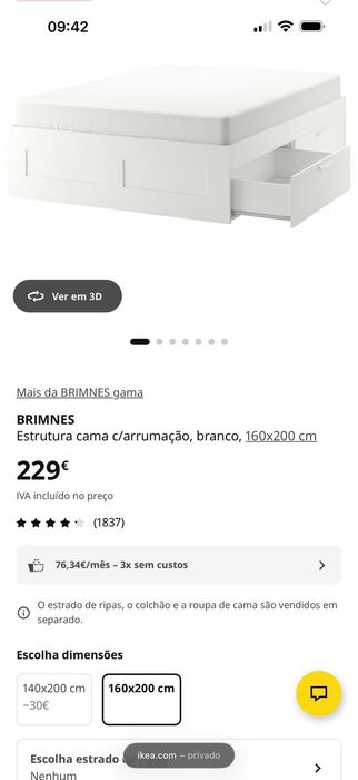 Cama completa IKEA 160x200 (sommier com arrumação, dois estrados e colchão) OPORTUNIDADE!