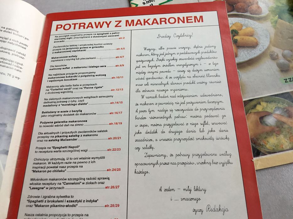 komplet gazetek o gotowaniu, w tym na drób i makaron, oraz inne