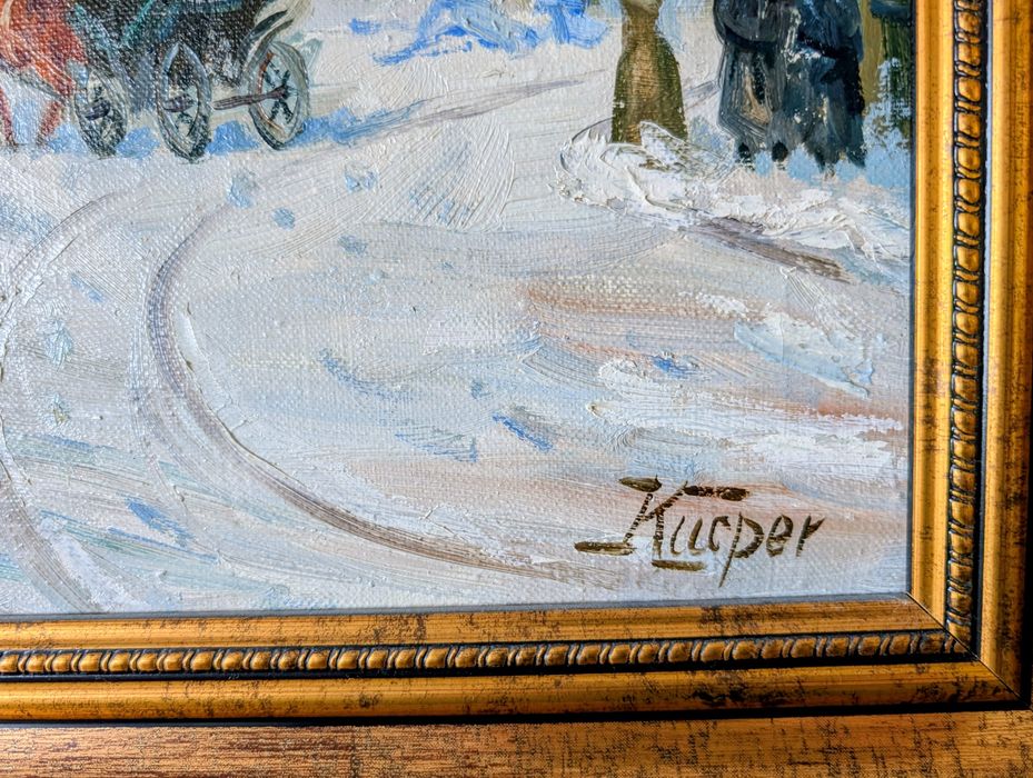 Stara Warszawa zimą bardzo cenny obraz olejny