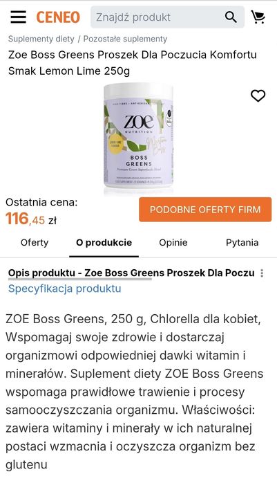 Zoe Boss Greens błonnik wzdęcia detoks