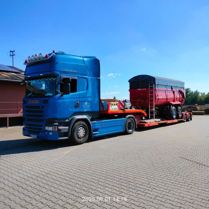 Transport kombajnów maszyn rolniczych budowlanych naczepatypu tiefbett