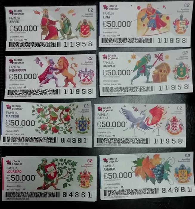 Bilhetes de lotaria clássica e popular.