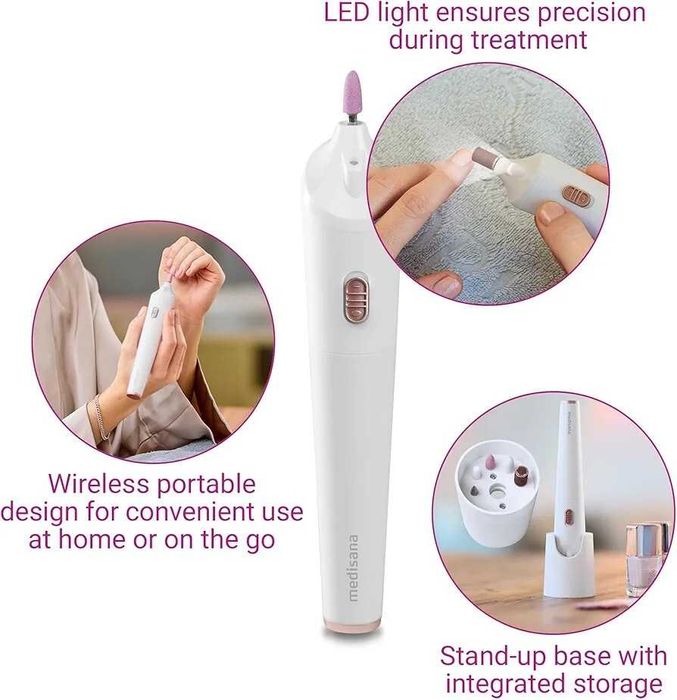 Zestaw Medisana MP 900 do manicure pedicure LED na baterie 5 nasadek