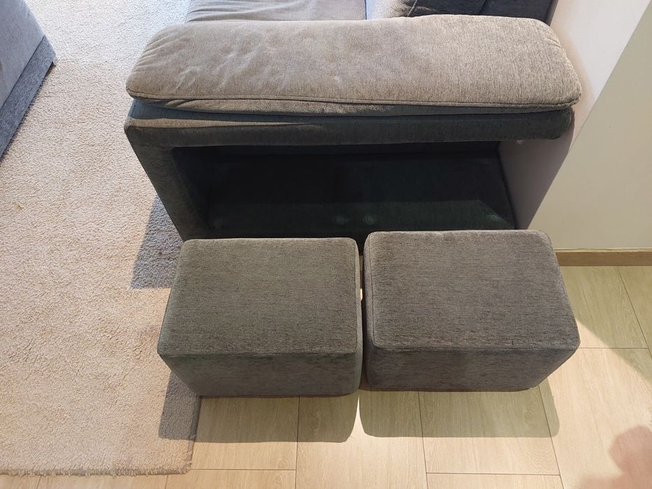 Sofá e Chaise Long em tecido cinza em ótimo estado