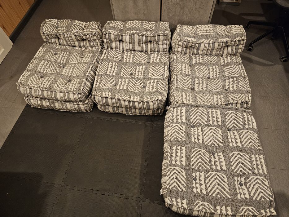 vidaXL Sofa Pufy modułowe 3-osobowy, szary w paski, tkanina