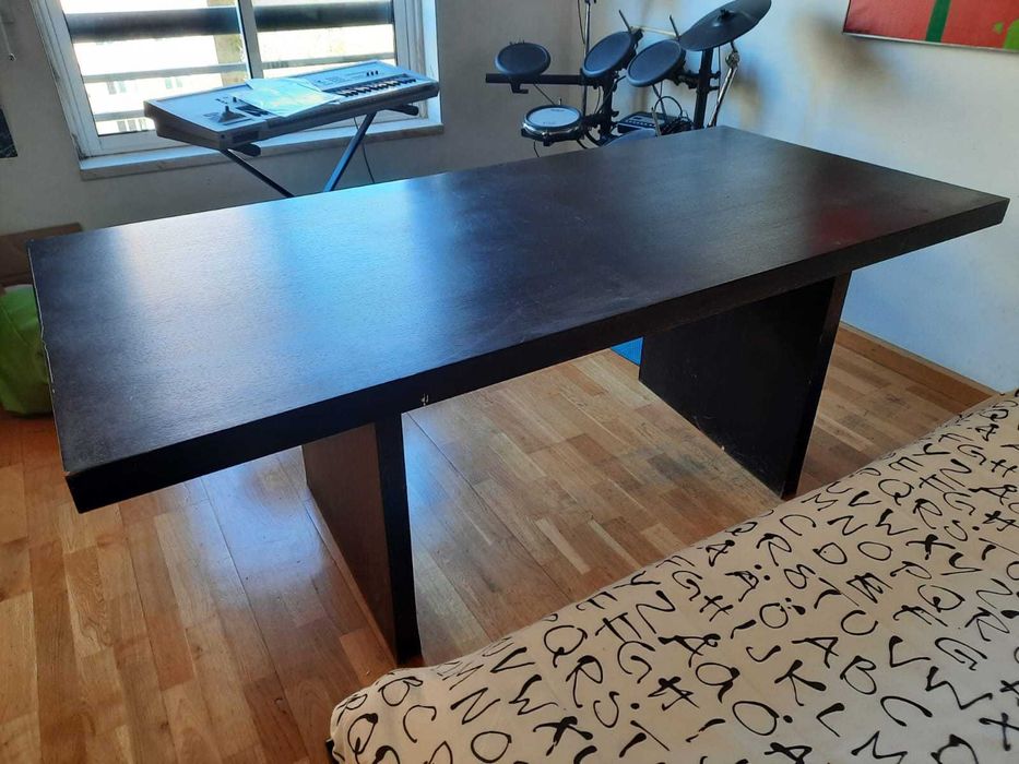 Mesa jantar 6 pessoas, madeira preta, 185x85x74