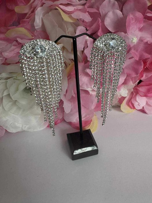 Klipsy wieczorowe C61 srebrne z cyrkoniami – bez przekłuwania