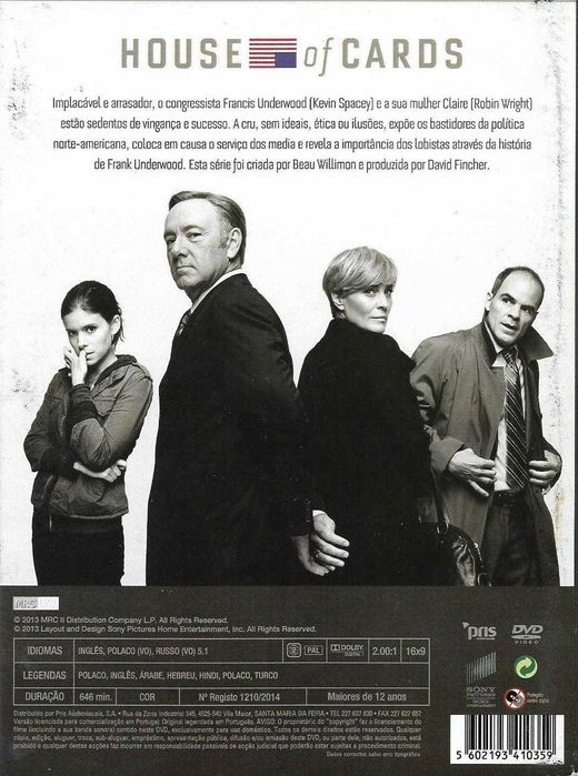 House of Cards - - - 1ª Temporada - - - - - 4 X DVD