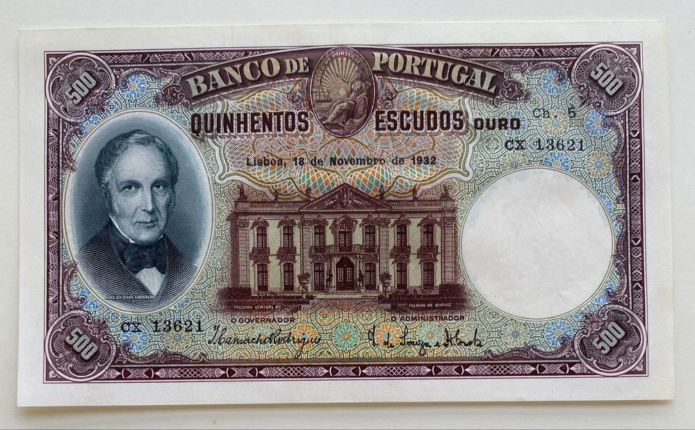Nota 500 Escudos Ch.5 - Jose da Silva Carvalho 1932 RARA