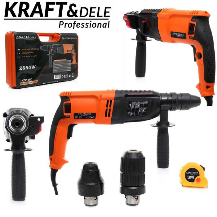 KRAFT&DELE Młotowiertarka 2650w Wiertła Dłuta 2x Główka Miara KD1690