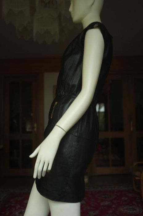 czarna wieczorowa skórzana sukienka mini skóra naturalna rock gothic