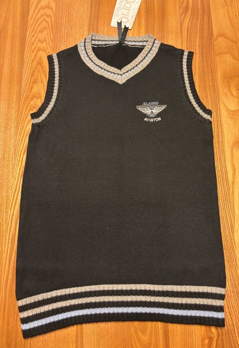 Kamizelka dzianinowa chłopięca 146 cm Mariquita nowa granatowa