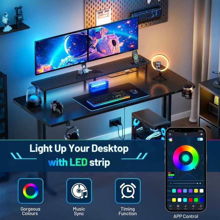 Nowe biurko gamingowe / blat / stół / 140x60cm / LED / półka / W260!