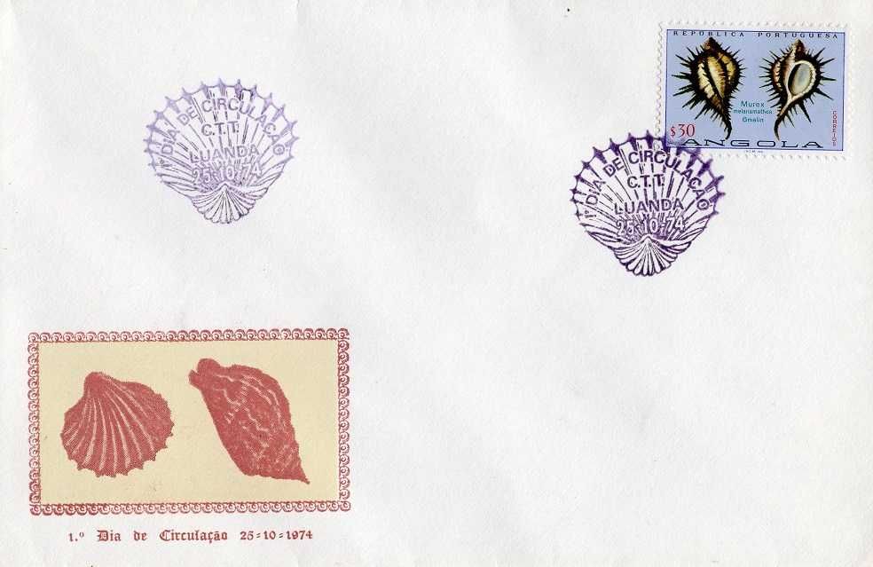 Angola - 1974out25 = Conchas de Angola 1ºdia de Circulação