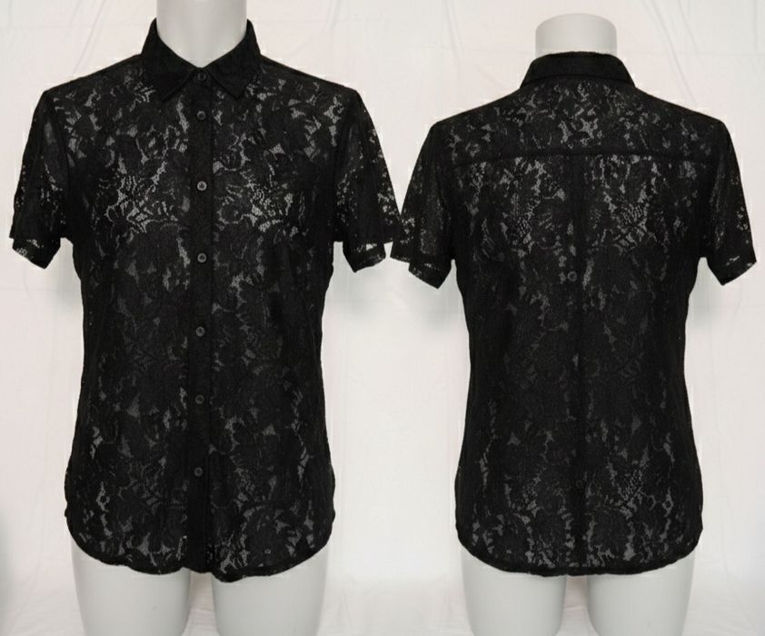 Черная гипюровая рубашка ASOS, акцентный крой и фактура