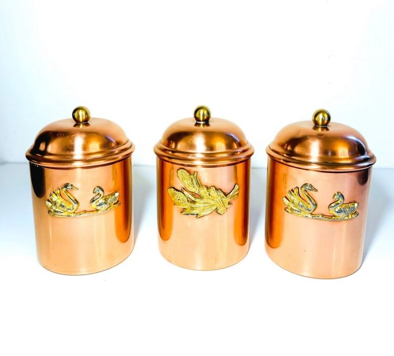 Conjunto de potes em cobre estanhado