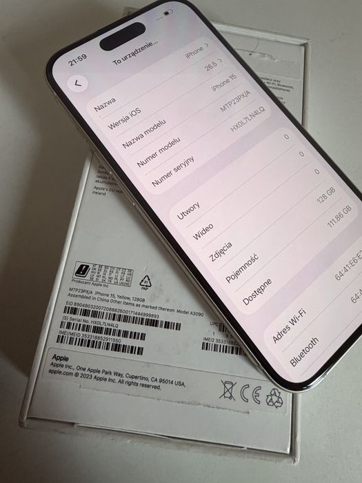 Bateria 100% iPhone 15 128gb Yellow