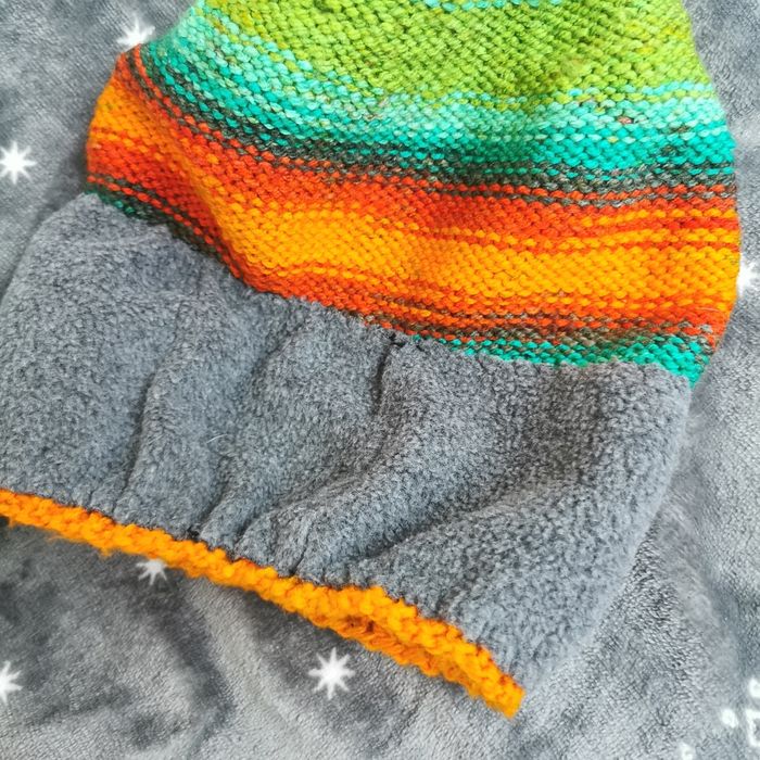 Czapka i komin handmade druty szmaragd zielony pomaranczowy