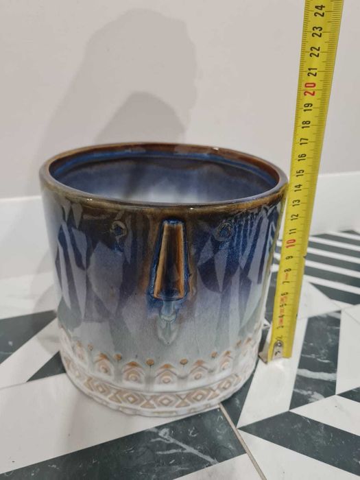 60% TANIEJ * OSŁONKA ceramiczna 15 x 14cm * twarz aztec głowa doniczka