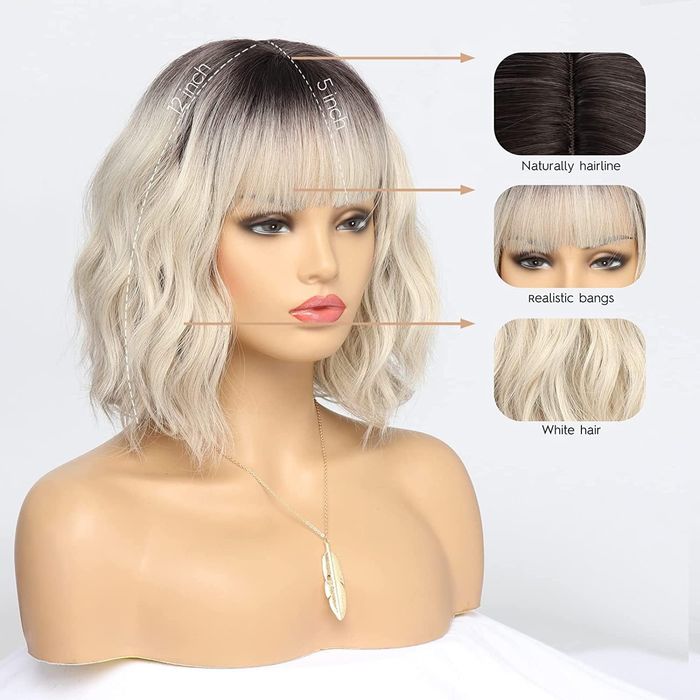 Peruca loira loura ombre cabelo ombros bob, ondulado, com franja  NOVO