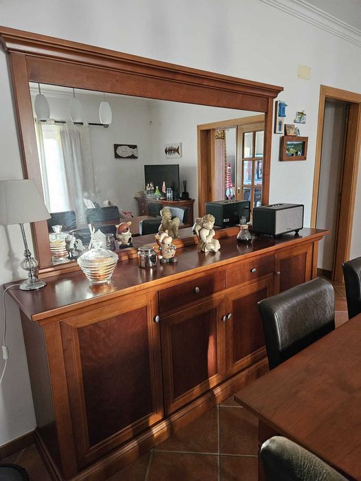 Conjunto Sala Jantar (Mesa+6 Cadeiras+Móvel TV+Aparador com Espelho)