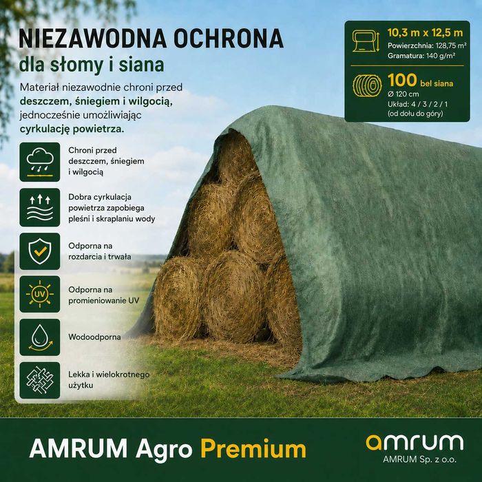 Fliz do okrywania słomy i siana AMRUM Agro Premium 140 g/m²
