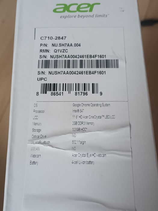 Chromebook Acer C710 Intel 847
