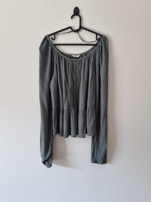 Damska szeroka luźna bluzka z długim rękawem dekolt w łódkę plus size