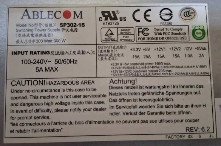 Zasilacz ABLECOM SP302-1S, 300W PWS-0054