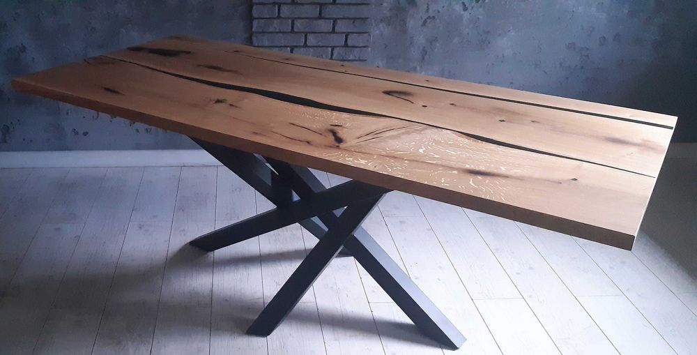 GOTOWY! Stol dębowy z żywicą , loft. Piękny.