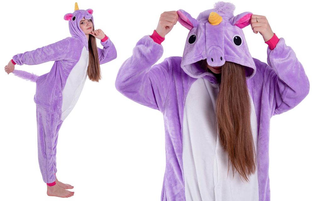 Piżama Kigurumi Kombinezon Przebranie Fioletowy Jednorożec XL 175-182 cm